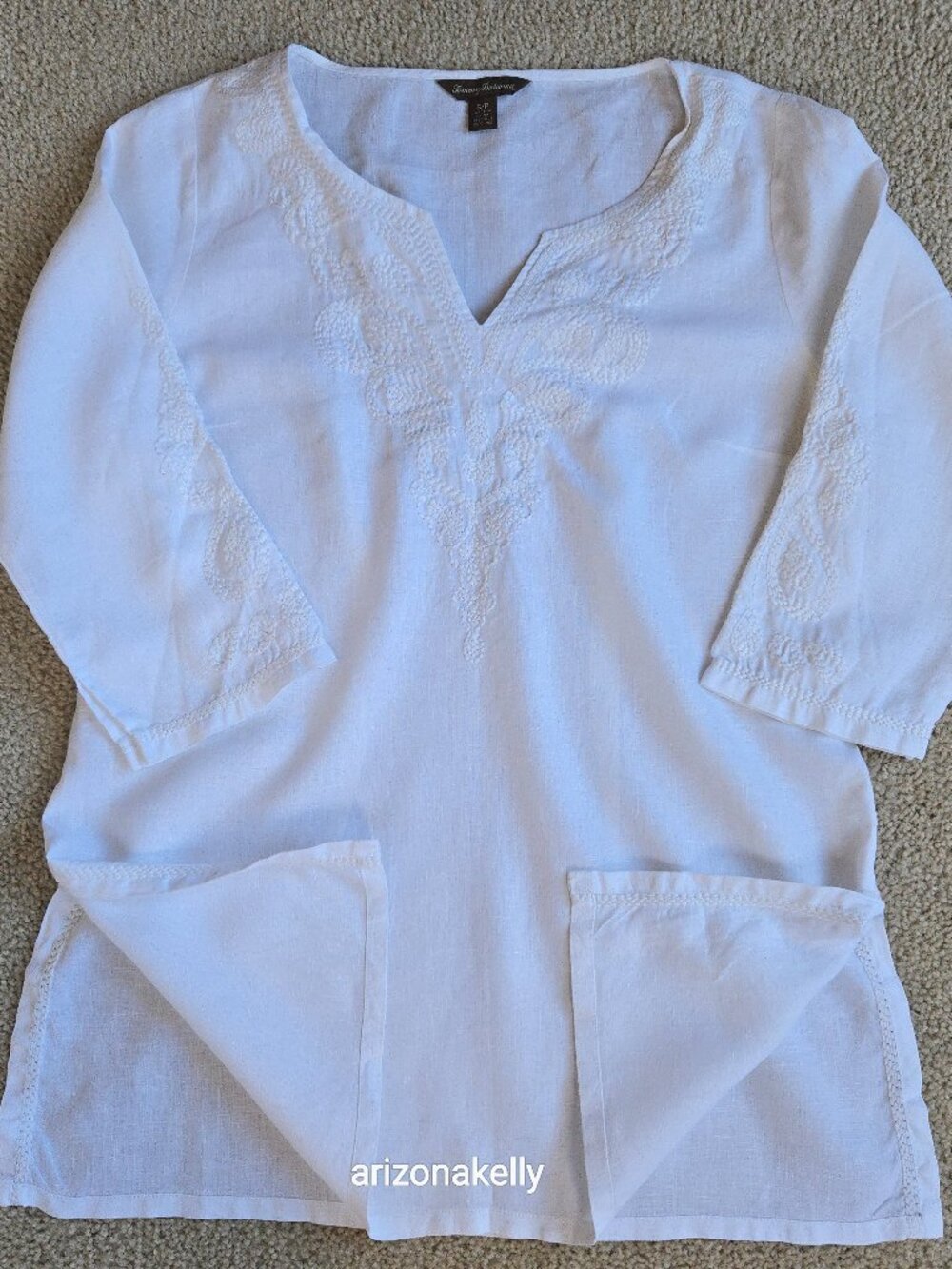 NWOT Linen Tunic Embroidered Split Hem Tommy Bahama Size Small